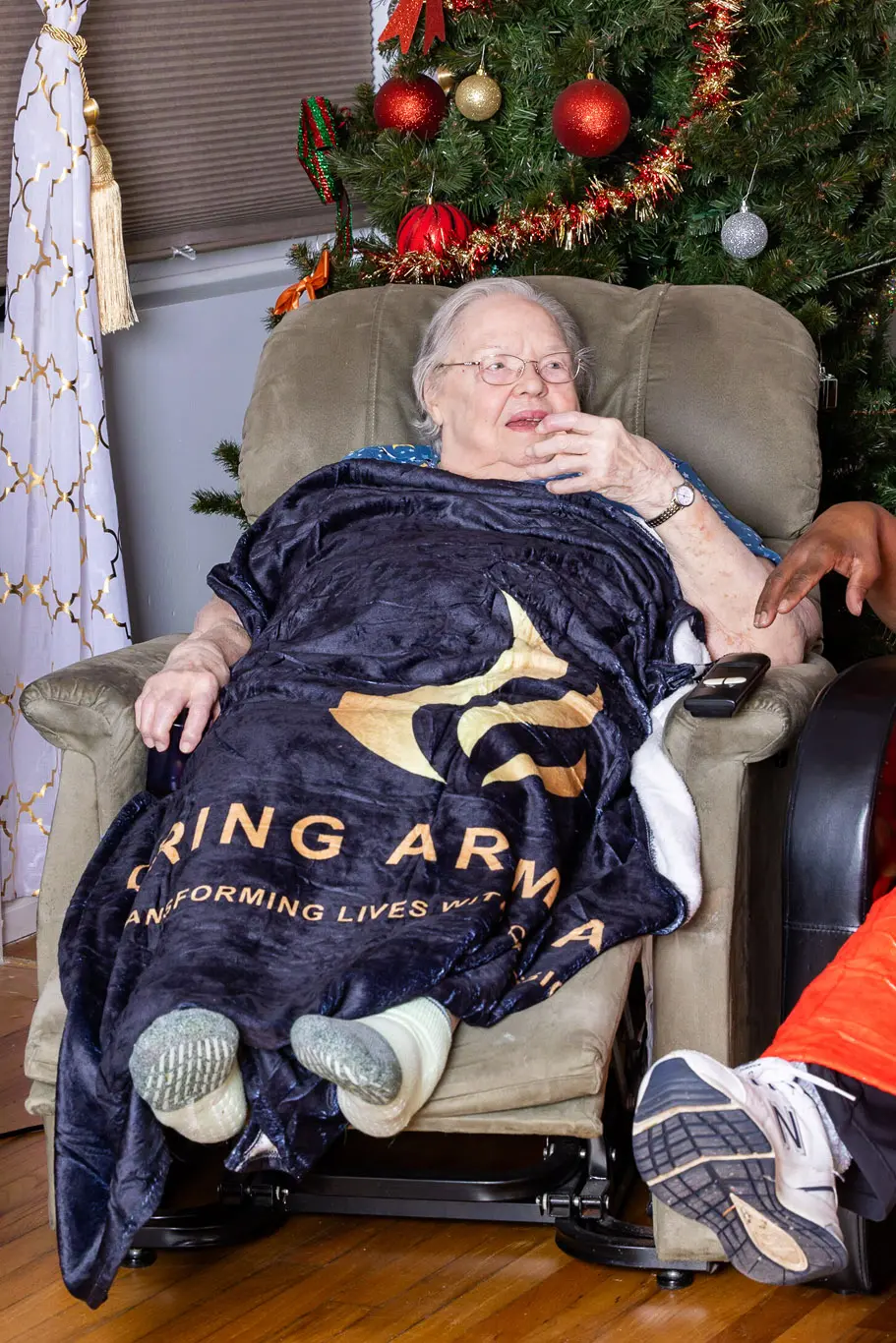 joyous mood of senior resident at caring arms in Des Moines, WA