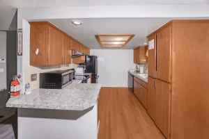 modern kitchen area at Kirkland senior living community