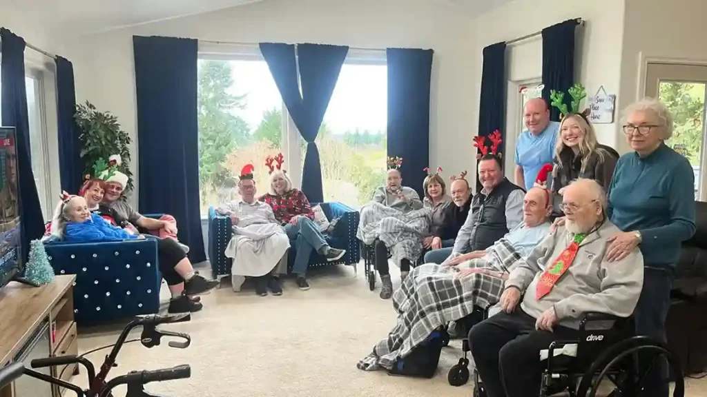 Joyful seniors living a healthy lifestyle at Caring Arms senior living facility in Bonney Lake